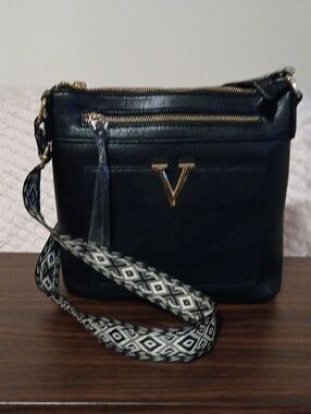 V-Accent Black Crossbody Bag - Women's Shoulder Bag NWOT